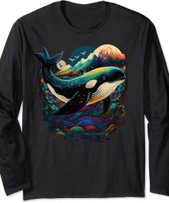 Colourful mystical orca whale watching dolphin pottwhale orca whale Long Sleeve T-Shirt